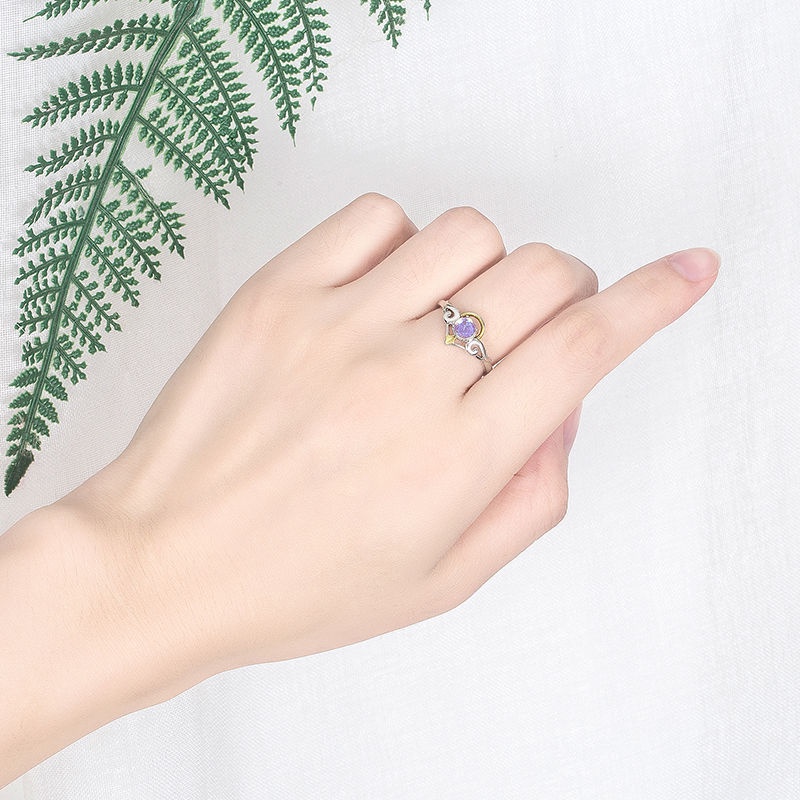 Nhẫn Rinhoo hình thiên thần/ác quỷ đính đá mặt trăng màu bạc có thể điều chỉnh thích hợp làm quà tặng