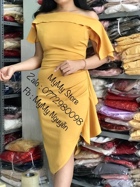 Đầm body lệch vai nhún bèo TRIPBLE T DRESS (kèm ảnh thật ) MS2T | BigBuy360 - bigbuy360.vn
