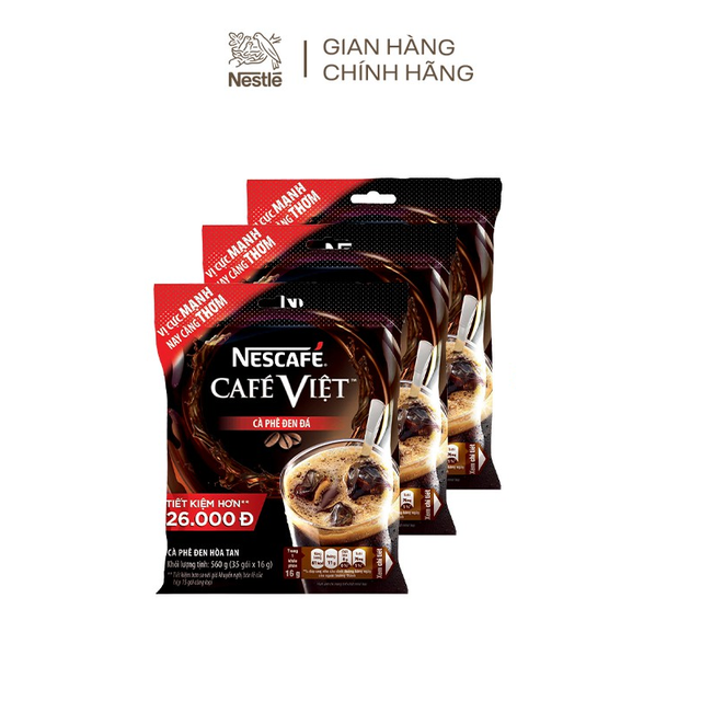 Combo 3 bịch cà phê hòa tan Nescafé café Việt cà phê đen đá (Bịch 35 gói x 16g)