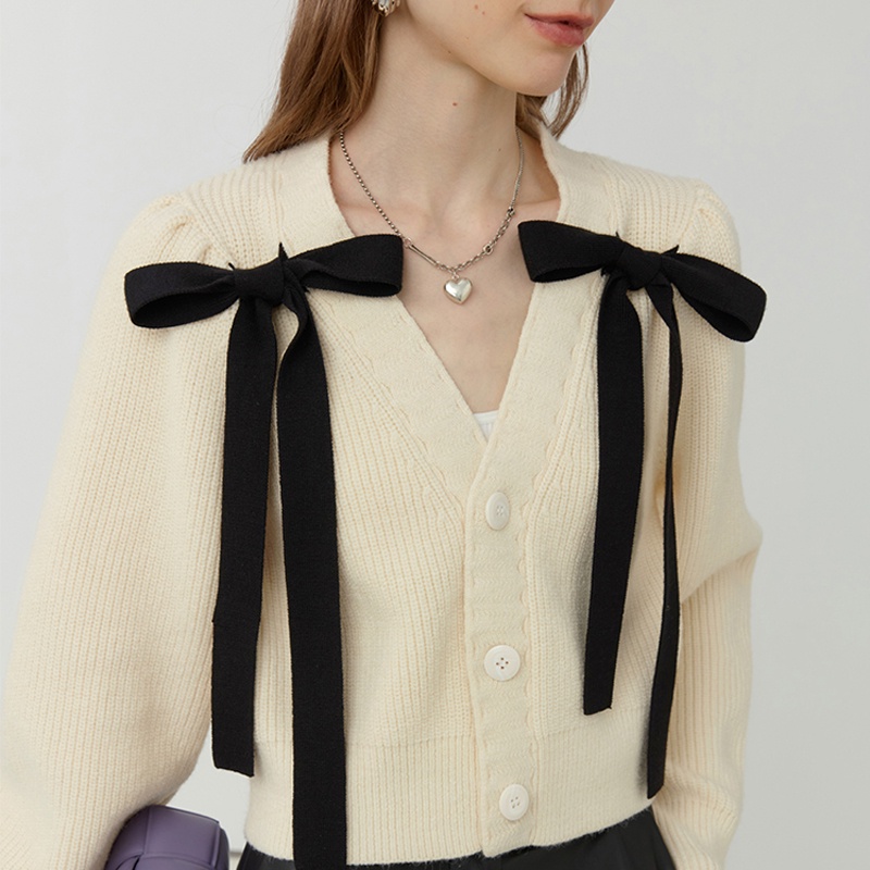 Áo khoác dệt kim Pure Cube phối nơ xinh xắn cho nữ