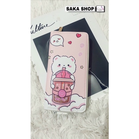 Ví nữ cầm tay loại dài khoá kéo hoạ tiết hoạt hình dễ thương