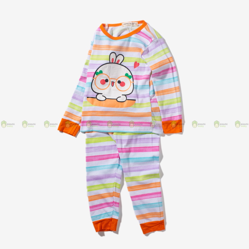 Bộ Cotton Borip Dài Tay Bé Gái, Bé Trai Minky Mom Hoạ Tiết Gấu Trúc Kẻ Sọc, Bộ Quần Áo Cho Bé Mặc Nhà MKMTD2229