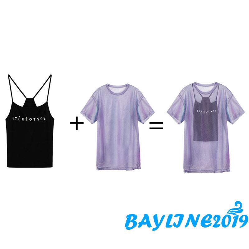 Bộ áo mặc ngoài xuyên thấu + áo 2 dây trẻ trung cá tính cho nữ | BigBuy360 - bigbuy360.vn