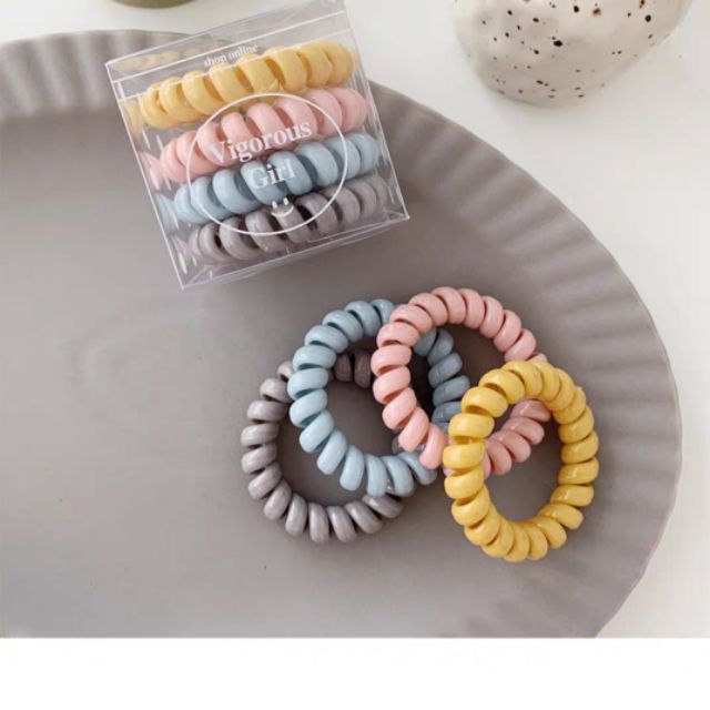THUN CỘT TÓC 1 SET 4 SỢI KHÔNG GÂY ĐAU TÓC MÀU NUDE