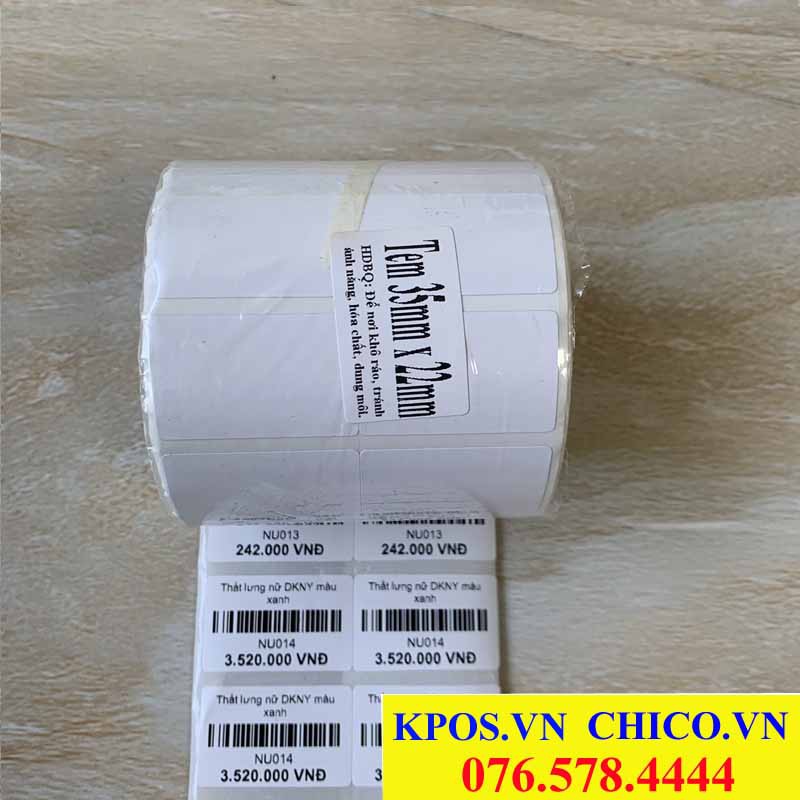 Combo 5 cuộn Giấy in tem mã vạch nhiệt 2 tem khổ 70x22mm, 72x22mm, 35x22mm giá rẻ Chico.vn