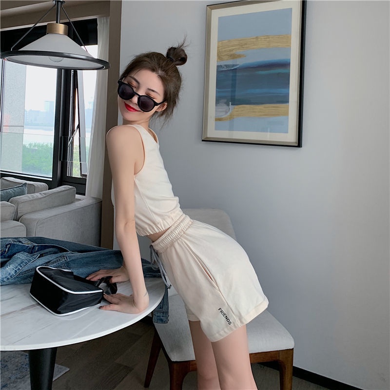 Bộ Đồ Thể Thao Áo Sát Nách Phối Quần Dài Dáng Rộng Phối Dây Rút Thời Trang Mùa Hè Cho Nữ