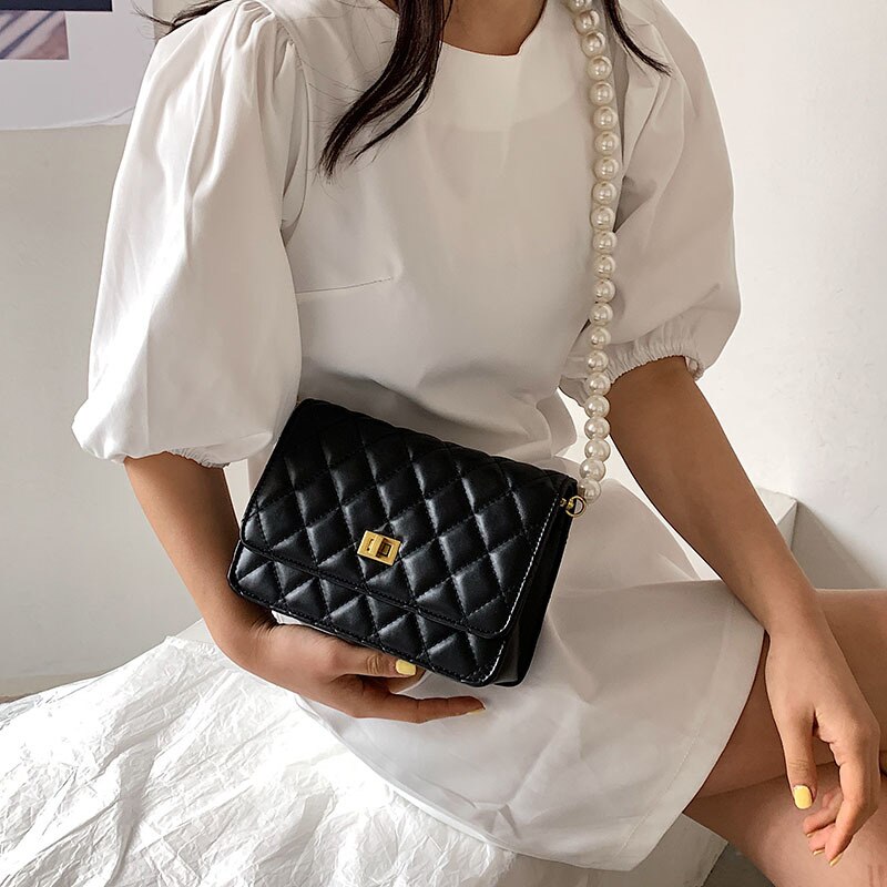 Túi Xách Nữ JASMIN NOIR Họa Tiết Ca Rô Đính Ngọc Trai Thời Trang