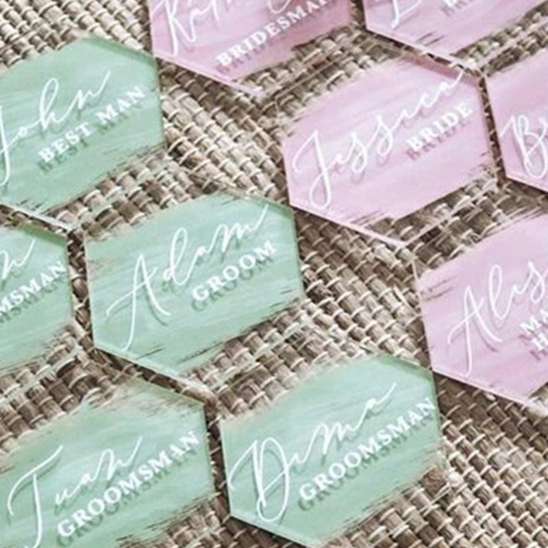 Set 20 Thẻ Tên Bằng Acrylic Hình Lục Giác Màu Trong Suốt Dùng Trang Trí Tiệc Cưới / Sự Kiện