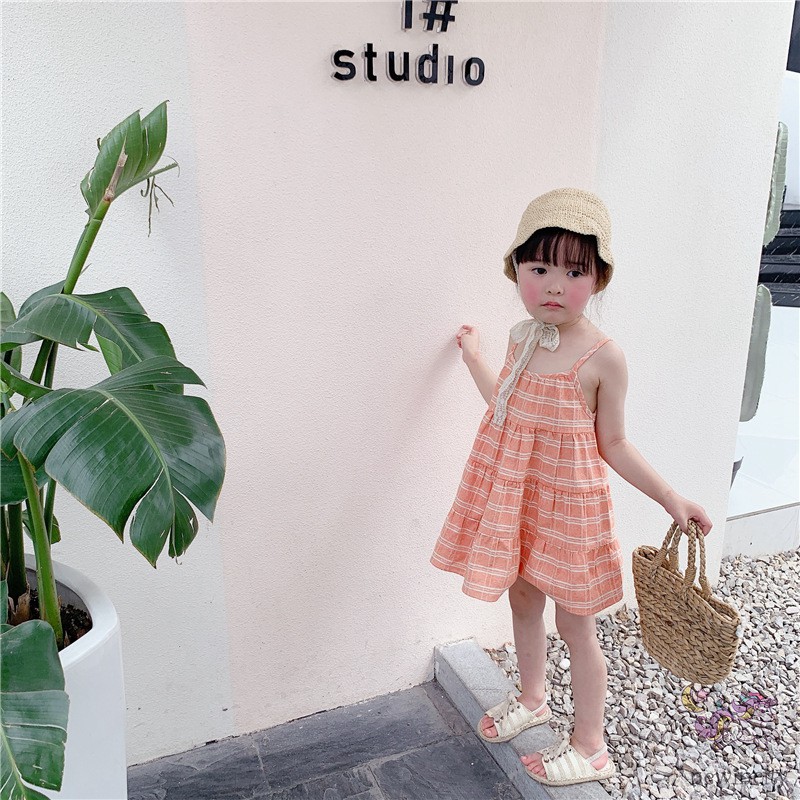 Đầm dây họa tiết sọc phong cách Hàn Quốc cho bé gái xinh xắn