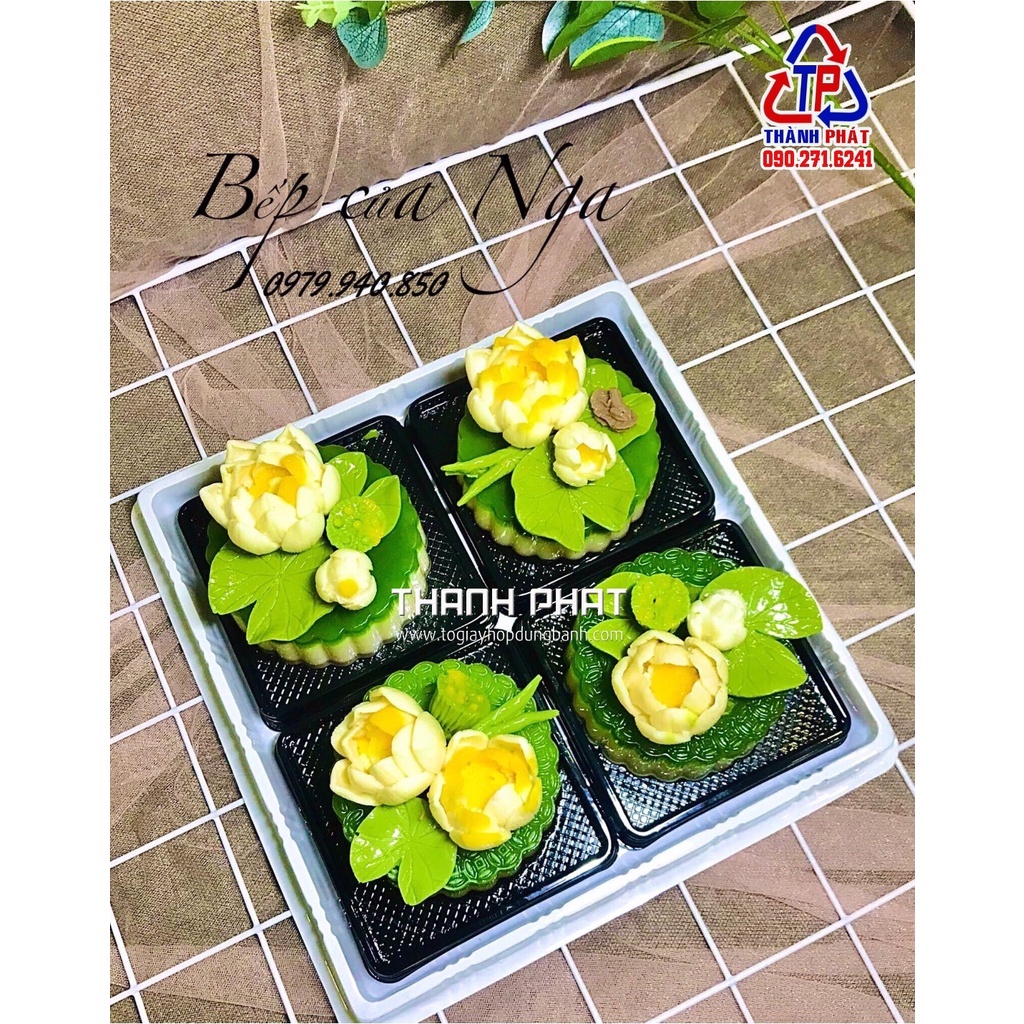 50 Hộp H121 nhựa vuông đựng 4 bánh trung thu rau câu, cá chép, bông lan trứng muối vuông