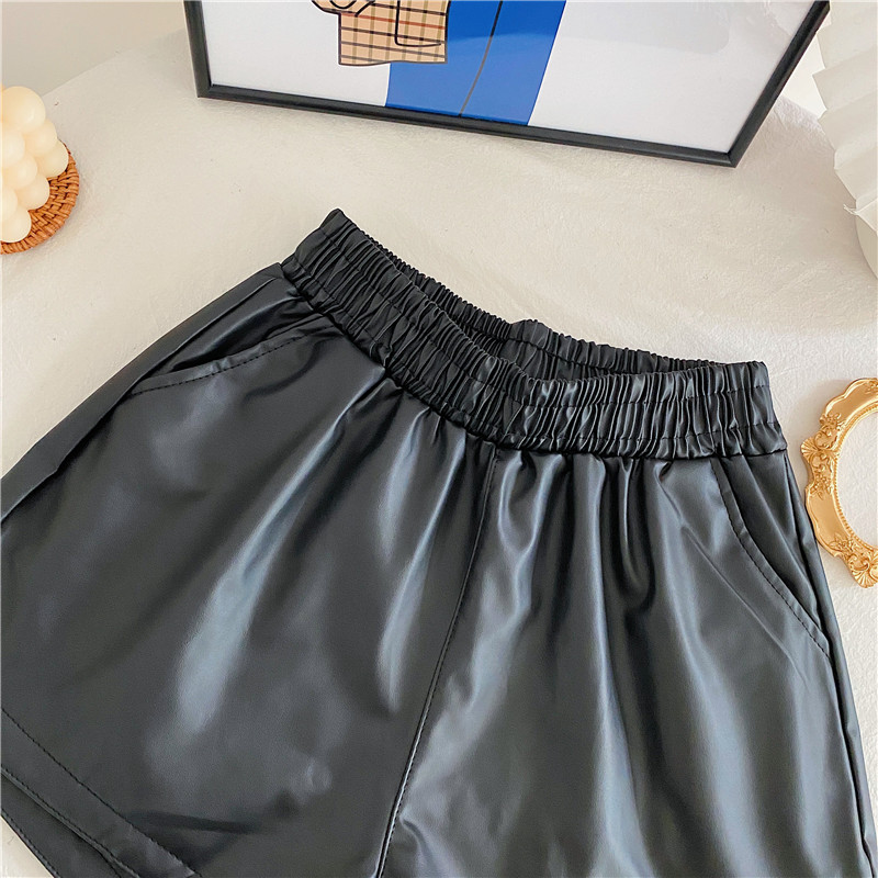 Quần short da cạp cao ống rộng dễ phối đồ thời trang Hàn Quốc