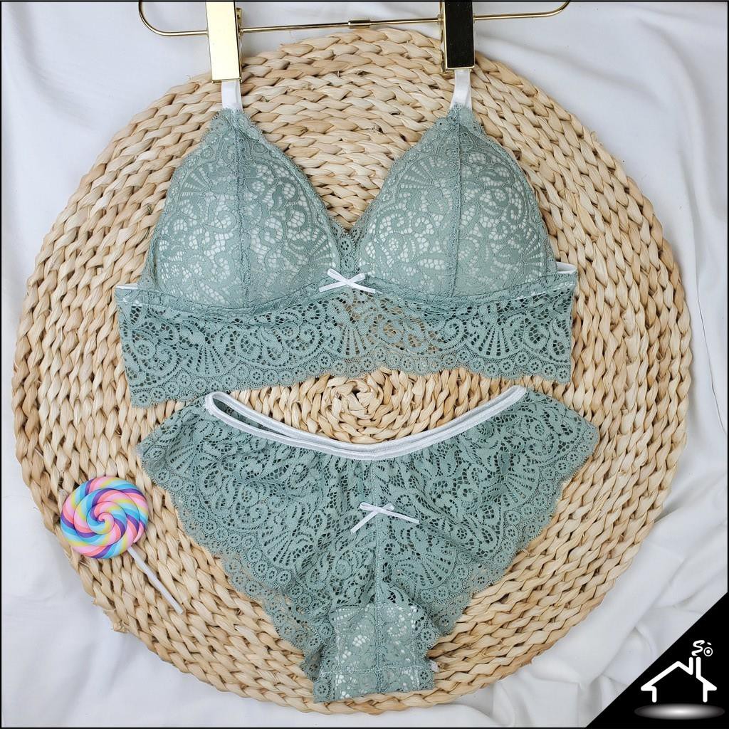Bộ đồ lót ren không gọng mút mỏng gợi cảm màu hoa bèo quần angel - Nội y sexy by NHÀ SÒ Bralette NS054