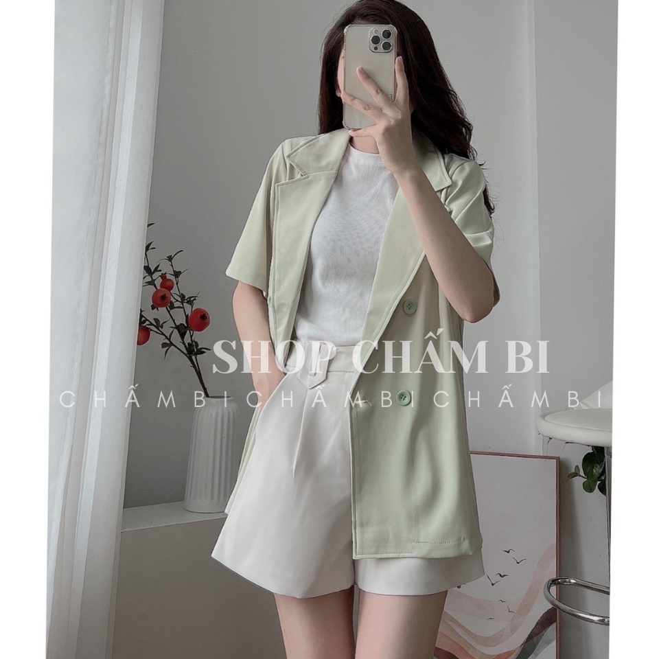 Áo blazer nữ A.328, Áo vest khoác ngoài cộc tay không túi 4 cúc trẻ trung - Thời trang nữ Chấm Bi | BigBuy360 - bigbuy360.vn