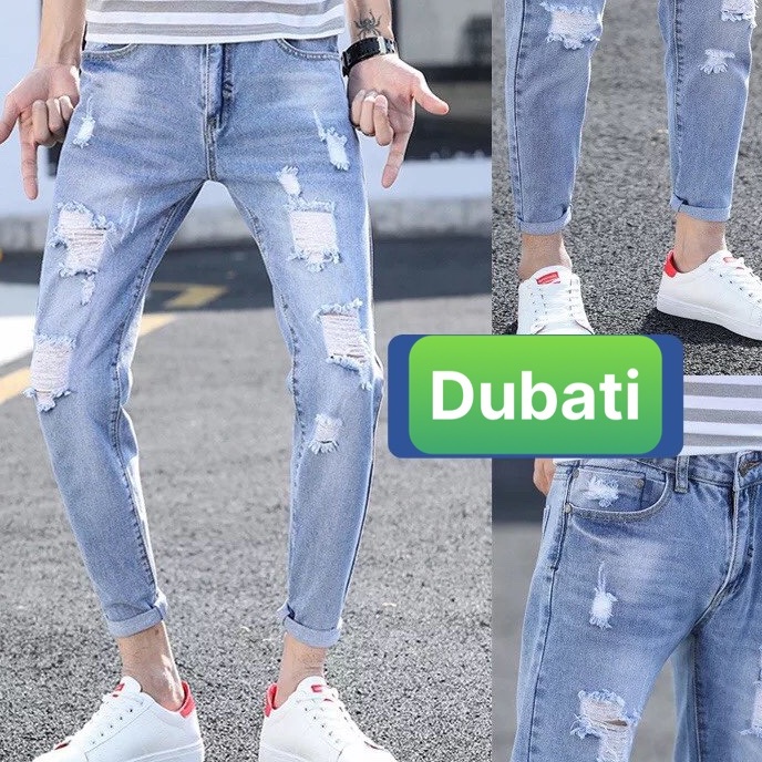 QUẦN JEAN NAM XANH CHẤT BÒ RÁCH GỐI CÁ TÍNH CAO CẤP- DB 1900- DUBATI FASHION