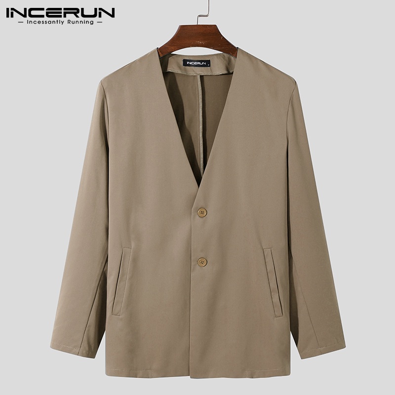 Áo blazer nam INCERUN cài nút dọc màu trơn tay dài cổ chữ V thời trang | BigBuy360 - bigbuy360.vn