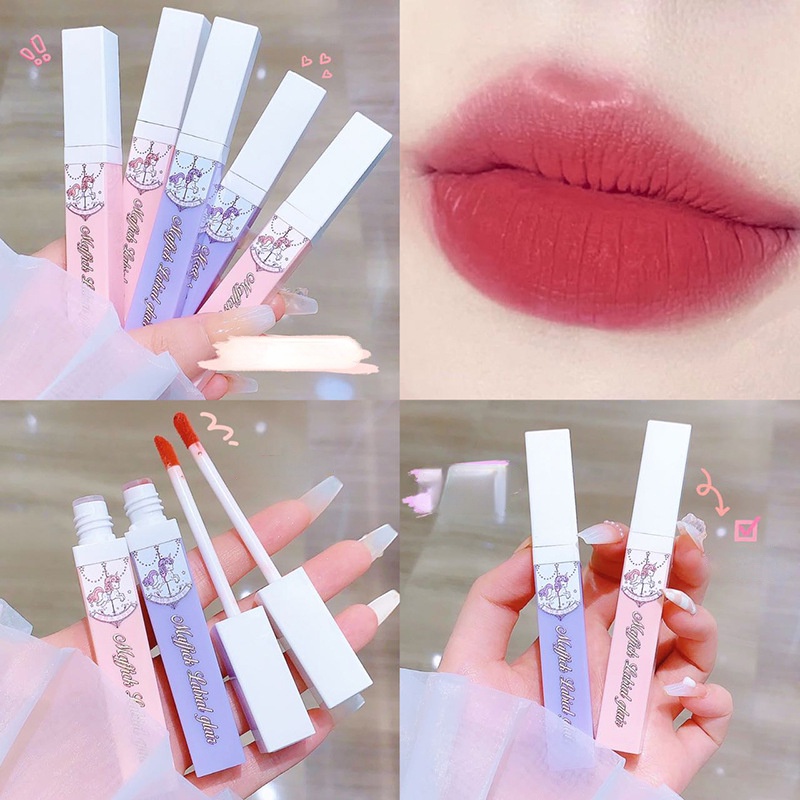 Son Môi Màu Nhung Lì Lâu Trôi Không Thấm Nước Thiết Kế Kiểu Vòng Xoay Ngựa