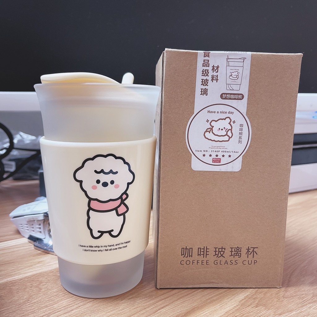 [🥤Có sẵn 🥤] Cốc thủy tinh ly thuỷ tinh có nắp dùng uống trà cà phê cao cấp - tặng kèm thìa mẫu siêu đẹp