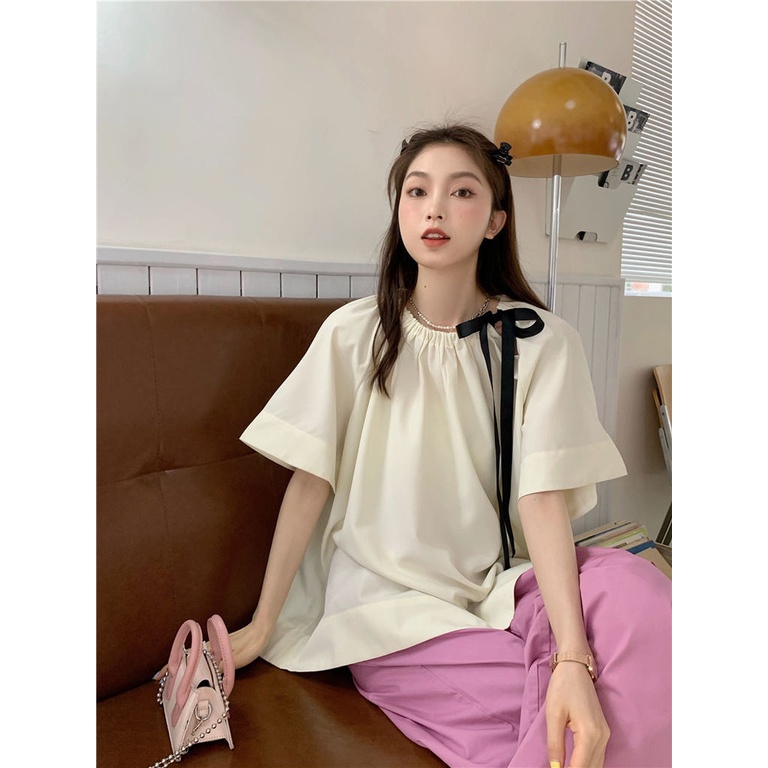 Áo Kiểu Tay Ngắn Phối Dây Cột Thời Trang Trẻ Trung