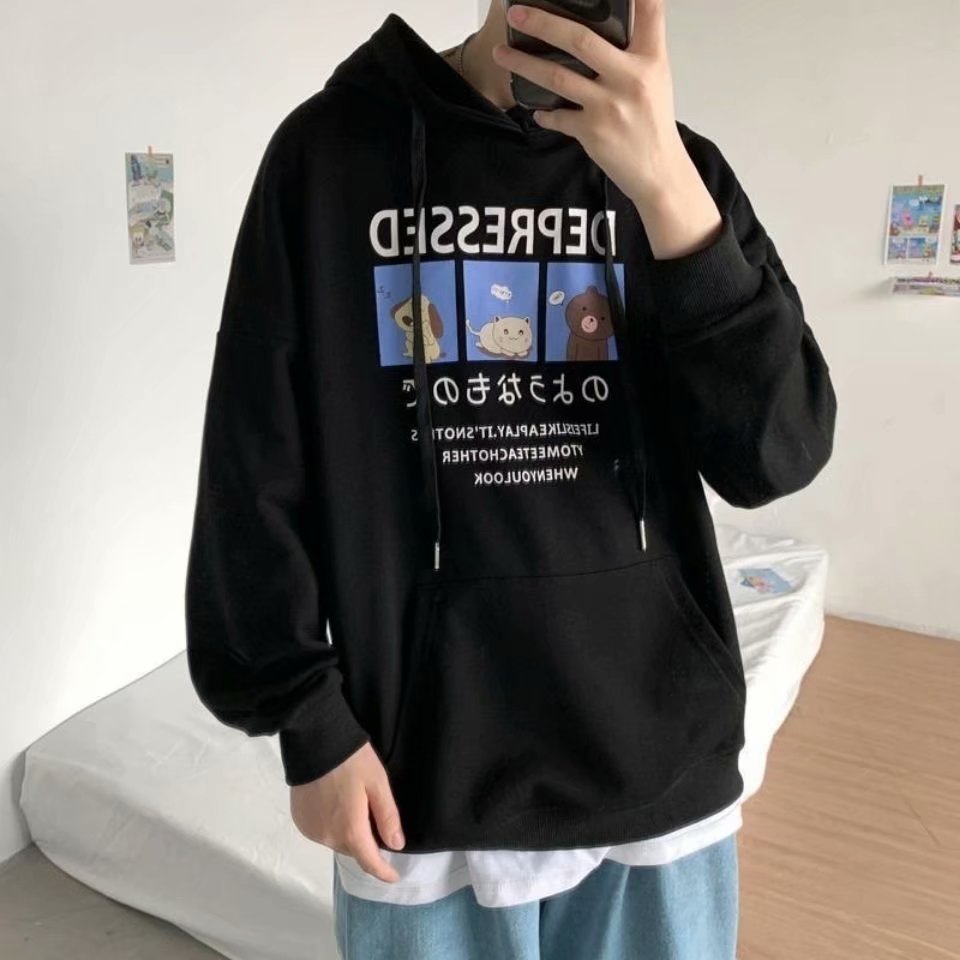 Áo hoodie tay dài dáng rộng in hình hoạt hình gồm 3 màu sắc | BigBuy360 - bigbuy360.vn