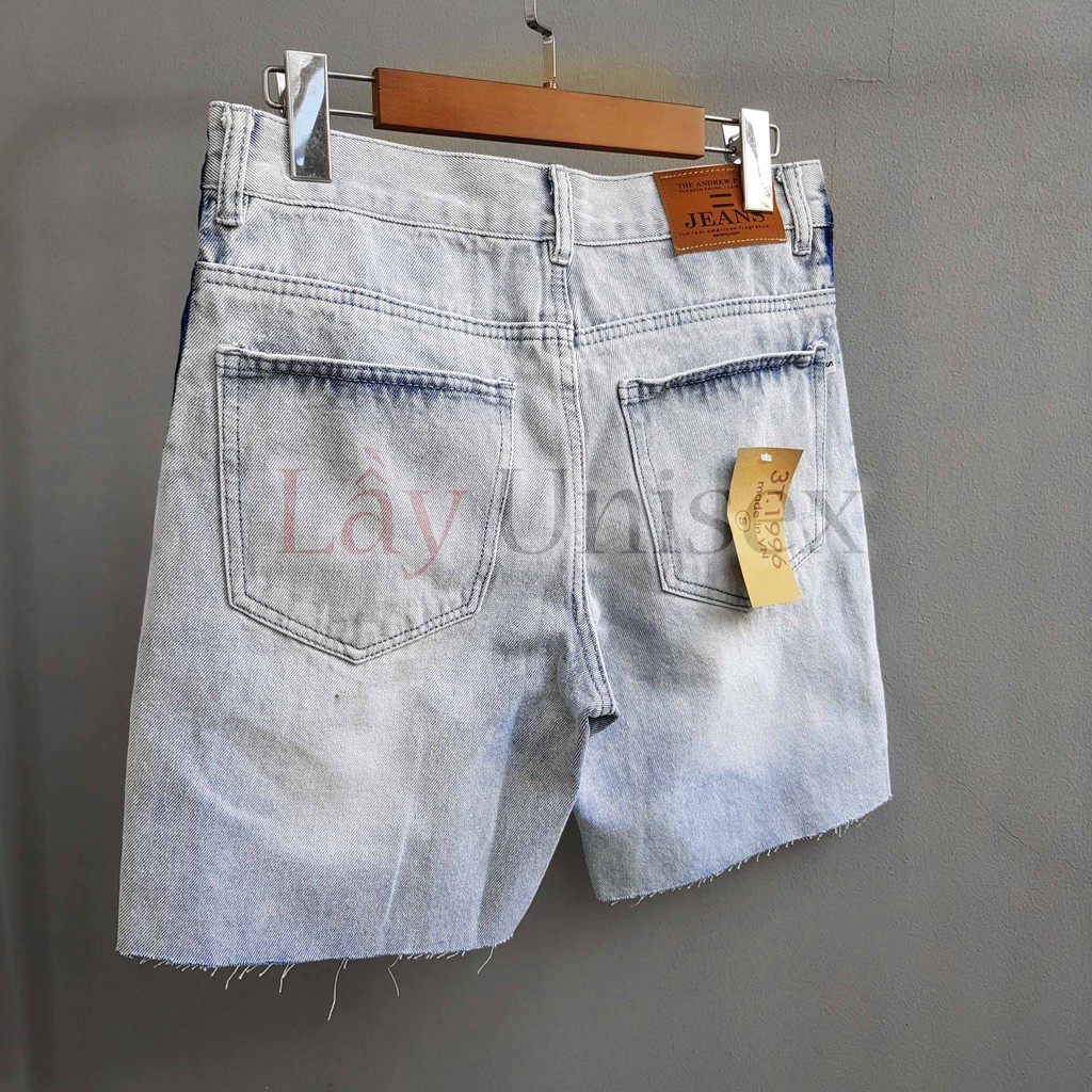 Quần short jean unisex Viền Đậm lai tua rua