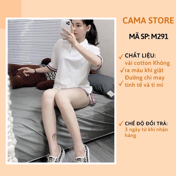 Áo thun nữ polo unisex tay lỡ form rộng freesize in hình chữ CaMa Store M291