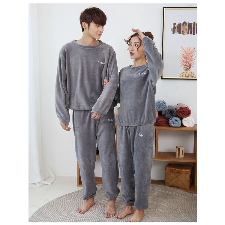 Bộ Đồ Ngủ Nam Quần Áo Mặc Ở Nhà Dài Tay Vải Nhung Bông Lông Cừu Mùa Xuân Thu Đông Đi Chơi BĐNN11
