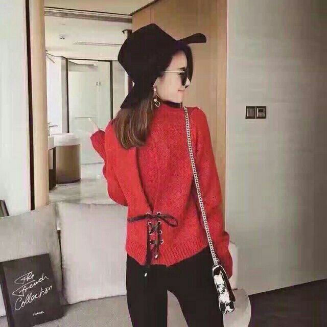 Áo len buộc nơ sau