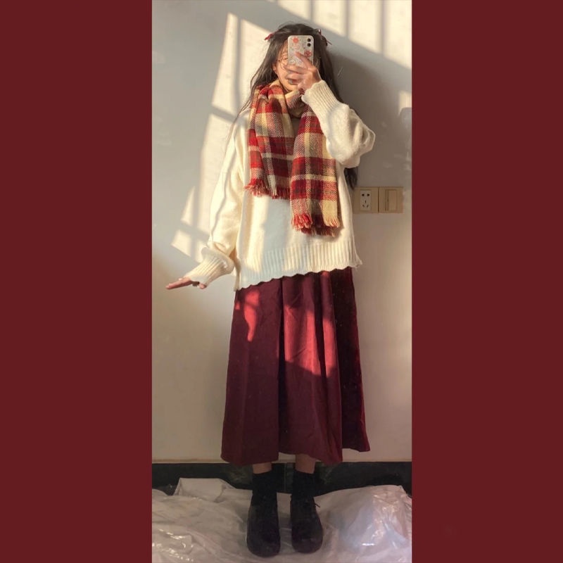 Set áo sweater dáng rộng và chân váy thiết kế phong cách thời trang Hàn Quốc mới xinh xắn cho nữ (Có bán lẻ)