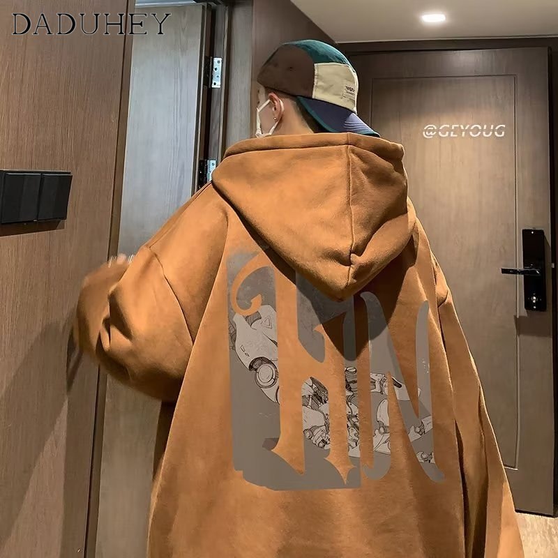 DaDuHey American Style Casual Alphabet Print Hoodie Men's and Women's Loose Trendy Autumn Versatile Couple's Long-Sleeved Top