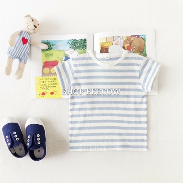 ÁO THUN COTTON KẺ NGANG THẤM HÚT MỒ HÔI CỰC TỐT CHO BÉ TRAI VÀ GÁI 8-18KG