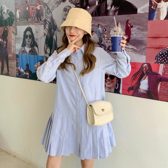 Set Đầm Sơ Mi Tay Dài Xếp Ly + Áo Khoác Blazer Dáng Rộng Kẻ Sọc Ca Rô 41823 | BigBuy360 - bigbuy360.vn