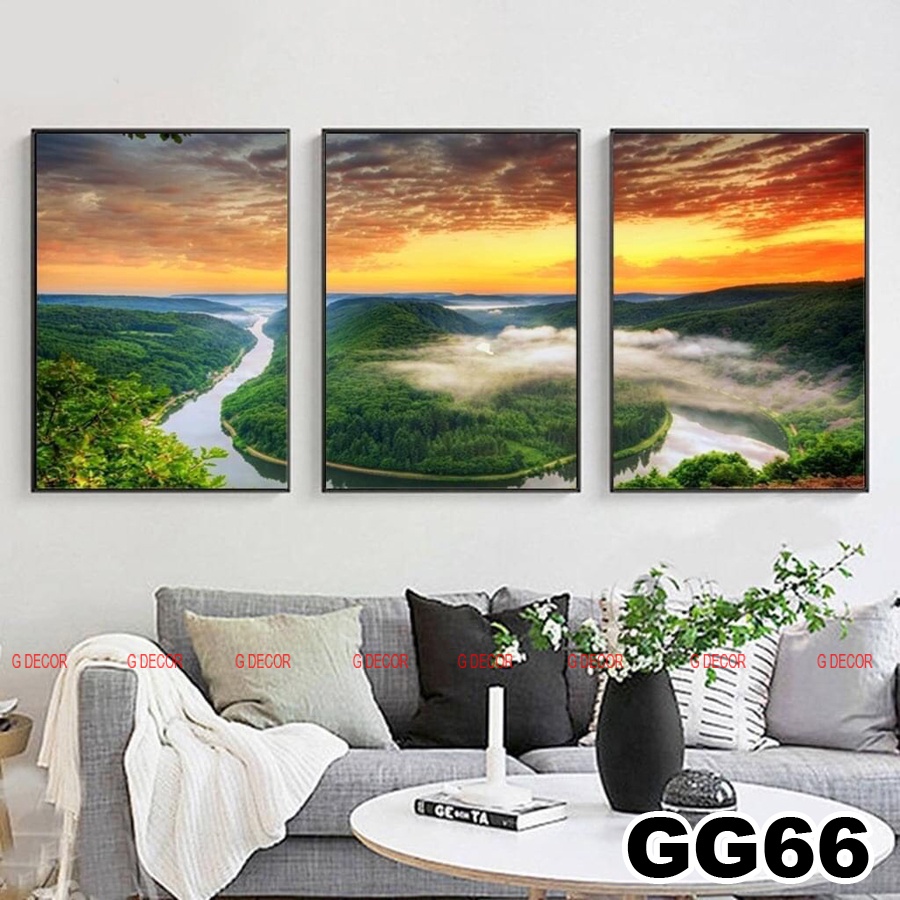 Tranh treo tường canvas khung gỗ 3 bức phong cách hiện đại Bắc Âu tranh phong cảnh trang trí phòng khách phòng ngủ 87