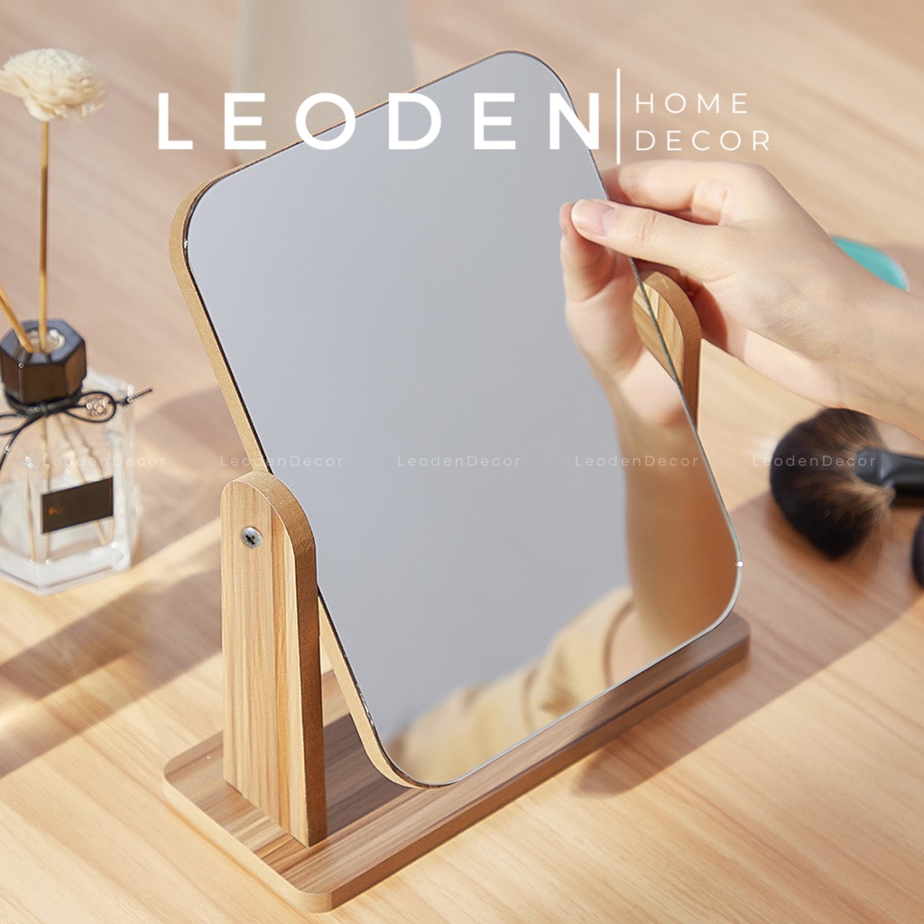 Gương để bàn trang điểm bằng gỗ phong cách Hàn Quốc, gương trang điểm xoay – LEODEN Decor