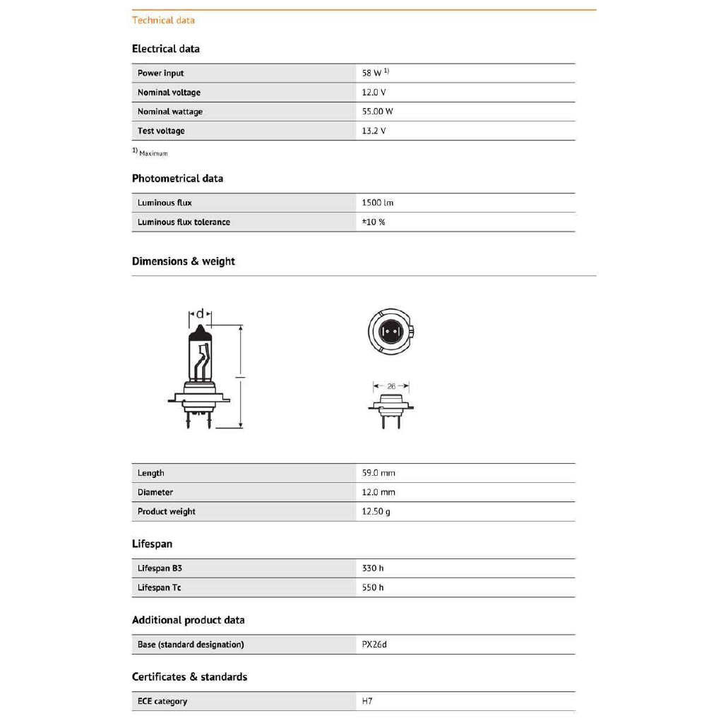 Osram H7 12V 55W 64210 PX26d 3200K 64210 Đèn Pha Bóng Gốc Tiêu Chuẩn Đèn Tự động OEM Chất Lượng Sản Xuất Tại Trung Quốc(1 bóng đèn)