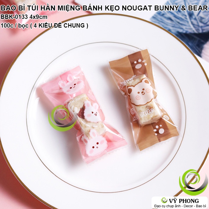 BAO BÌ TÚI NHỰA HÀN MIỆNG 4x9CM ĐỰNG BÁNH KẸO NOUGAT BUNNY &amp; BEAR LÀM QUÀ TẶNG DỊP LỄ TẾT NĂM MỚI NOEL BBK-0133