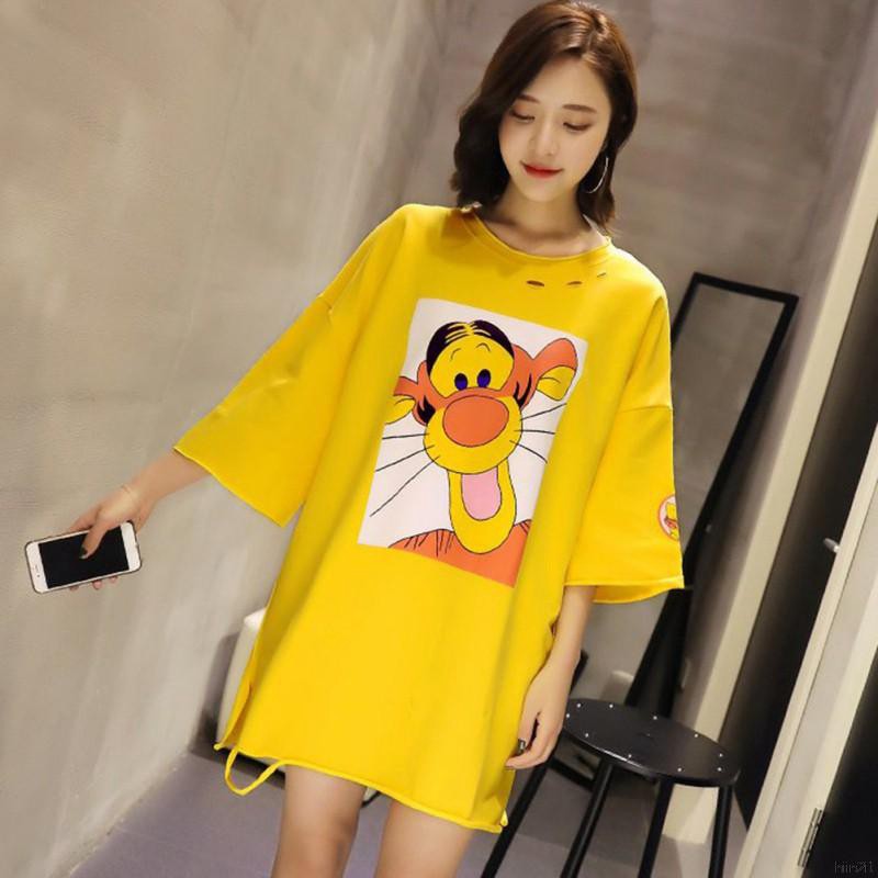 Đầm thun dáng rộng tay lỡ họa tiết hoạt hình xinh xắn cho nữ