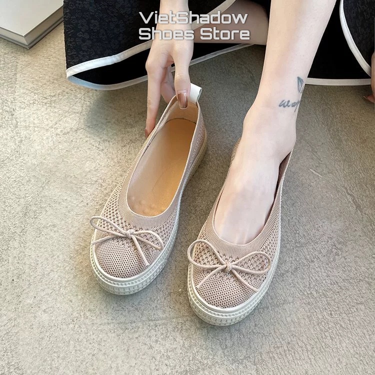 Slip on nữ - Giày lười nữ dệt kim 2 màu đen và khaki, đế cao su mềm chống trơn trượt - Mã A31