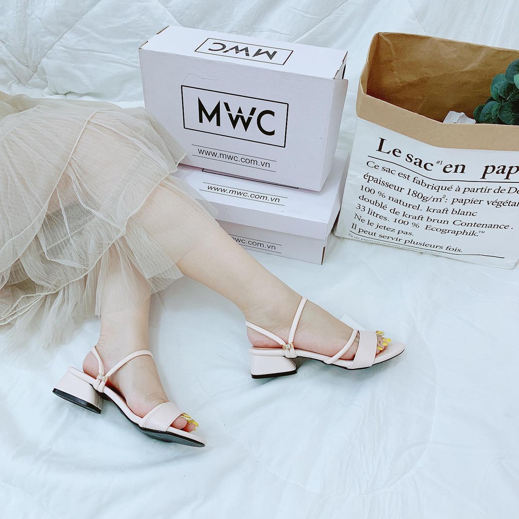 Giày Sandal Cao Gót MWC Đế Vuông 3CM Quai Ngang Thanh Lịch NUCG- 3707