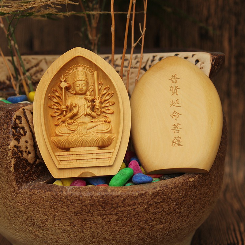 ❡Gỗ đàn hương Úc cầm tay Tang Tantric và Hộp ngách Phật Ai Dian Ming Wang Zhunti Bồ tát bằng hoàng dương Tượng được chạm khắc