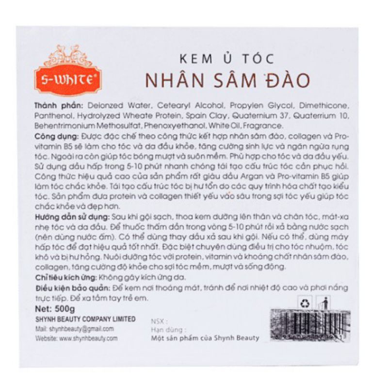 Ủ tóc nhân sâm đào Swhite 500g MẪU MỚI XANH ( Hạn sử dụng mới 2025)