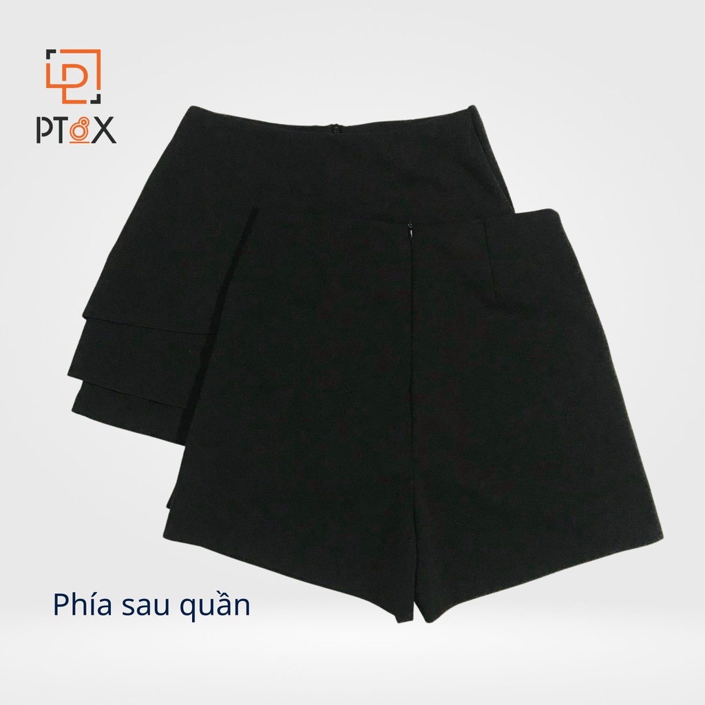 Quần váy cạp cao bèo 2 tầng chống nhăn màu đen tầng có khoá kéo chất cát hàn PT8X
