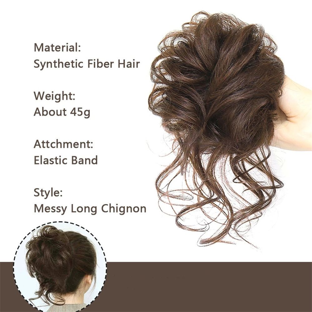 Búi tóc giả xoăn bằng sợi tổng hợp co giãn màu đen/nâu 2022 dành cho nữ