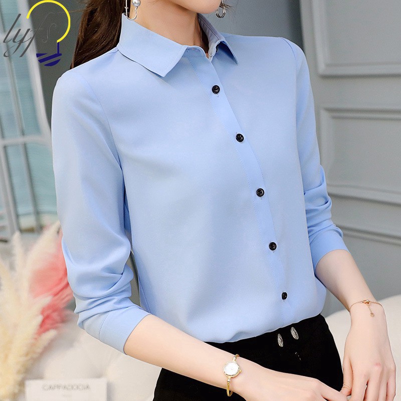 Áo sơ mi dài tay phong cách Hàn Quốc đơn giản thanh lịch dành cho nữ size S-2XL
