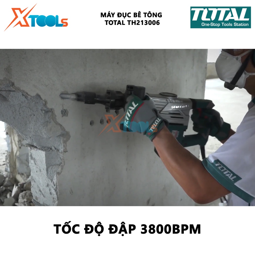 Máy đục bê tông TOTAL TH213006 | máy khoan đục công suất 1300W, tốc độ đập 3800 bpm, lực đập 20J vặn vít, đục tường, kho