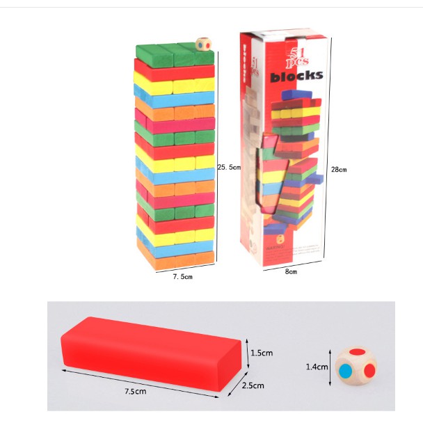 Bộ rút gỗ 54 thanh màu sắc size to cỡ lớn