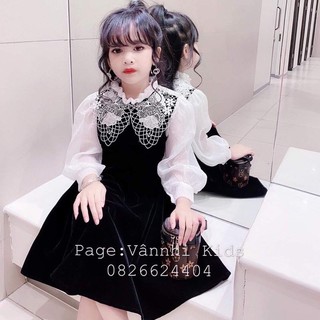 VÁY NHUNG ĐEN CỔ REN MẸ Và BÉ