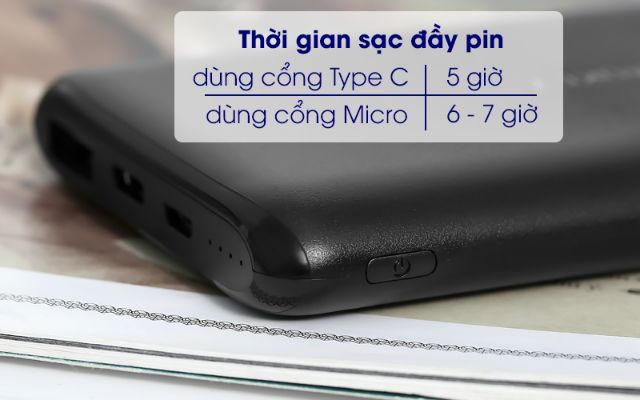 Pin sạc dự phòng Polymer 10.000mAh Type C Aukey PB-XN10 Đen