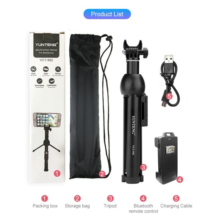 Gậy chụp ảnh selfie bằng hợp kim nhôm VCT-992 chia 7 phần kèm điều khiển từ xa tiện lợi | BigBuy360 - bigbuy360.vn