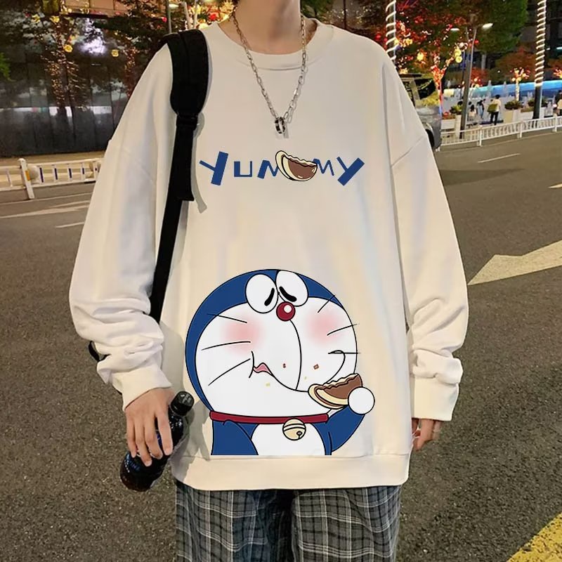 Áo Sweater Tay Dài Cổ Tròn Dáng Rộng In Hình Doraemon Phong Cách Hip hop Thời Trang Cho Nam Giới Có Size M-5XL