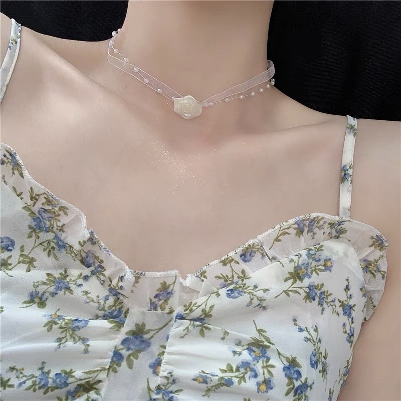 choker vintage voan phối hạt và hoa hồng cực xinh mã fR-881